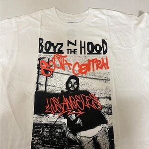 White Graphic Tee with Red and Black Print